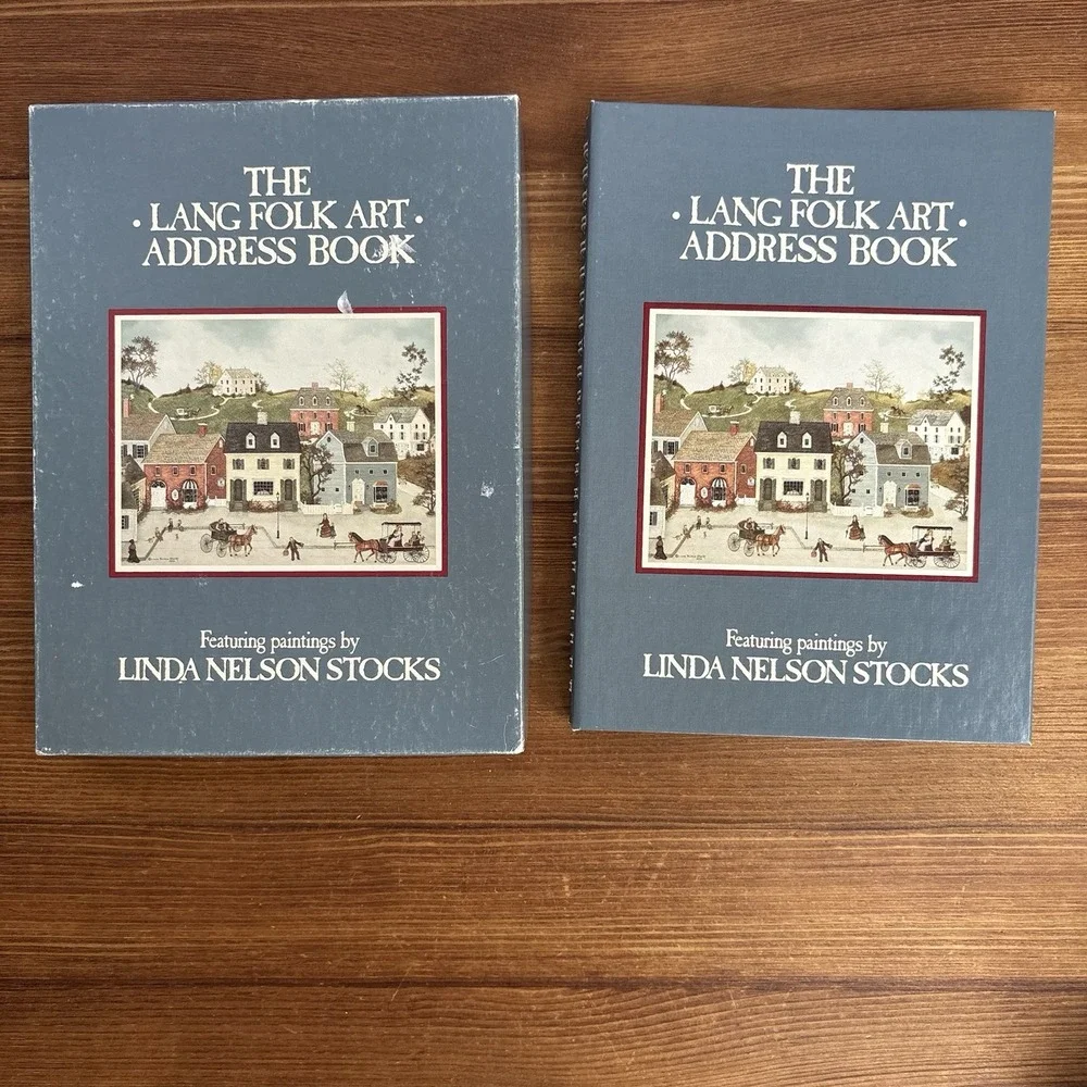 1988 LANG Folk Art‎ Address Book w/ Slipcase Signed Linda Nelson Stocks